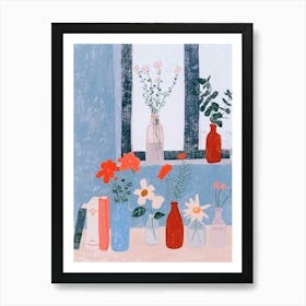 Flowers In Vases. Pastel Illustration Art Print