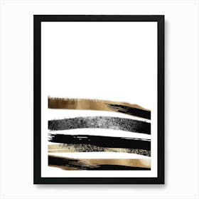 Abstract Gold And Black Brush Strokes 2 Art Print