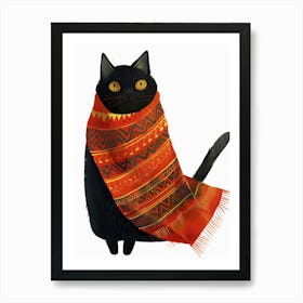 Black Cat In Scarf 2 Art Print