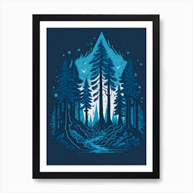 A Fantasy Forest At Night In Blue Theme 30 Art Print