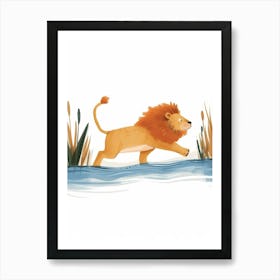 African Lion Crossing A River Clipart 3 Art Print