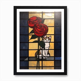 Rose With A Cat 1 De Stijl Style Mondrian Art Print