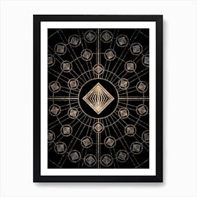 Geometric Glyph Radial Array in Glitter Gold on Black n.0040 Art Print