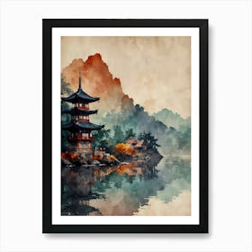 Chinese Pagoda By The Lake Art Print