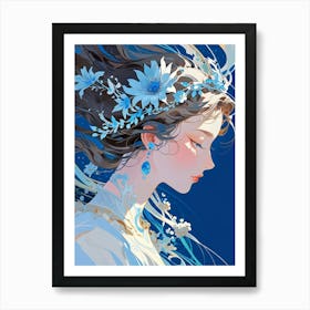 Girl With Flowers In Her Hair Art Print