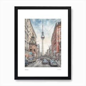 Berlin Germany Pencil Sketch 3 Watercolour Travel Poster Art Print