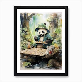 Panda Art Board Gaming Watercolour 1 Art Print