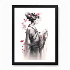 Geisha Ink Wash With Pink 4 Art Print