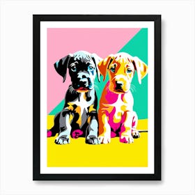 'Great Dane Pups', This Contemporary art brings POP Art and Flat Vector Art Together, Colorful Art, Animal Art, Home Decor, Kids Room Decor, Puppy Bank - 57th Art Print