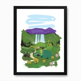 Vintage Landscape With Waterfall Art Print