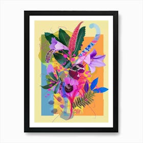 Veronica 2 Neon Flower Collage Art Print