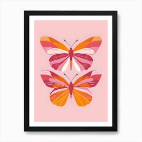 Butterflies On A Pink Background Art Print