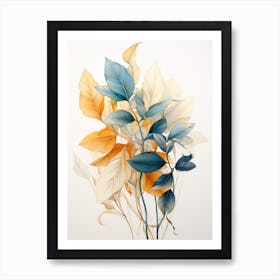 'Blue And Orange Leaves' Art Print