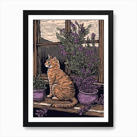 Drawing Of A Still Life Of Heather With A Cat 2 Art Print