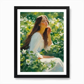 Girl In A Field | Beautiful lady Painting Oil | painting home decor| Woman with Brown Hair Painting | Vintage Wall Art | Woman portrait Art Print
