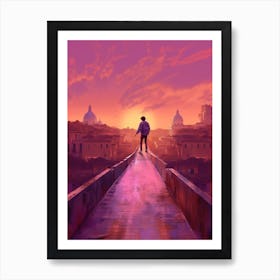 Skateboarding In Rome, Italy Futuristic 4 Art Print