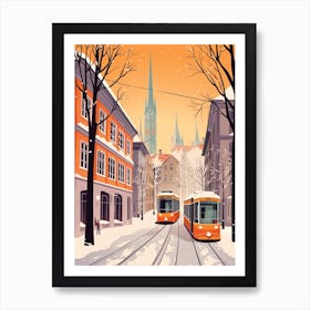 Vintage Winter Travel Illustration Munich Germany 2 Art Print