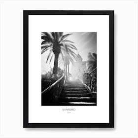 Poster Of Sanremo, Italy, Black And White Photo 3 Art Print