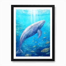 Whale In Ocean Realistic Watercolour 1 Art Print