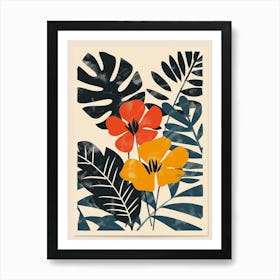 Botanical Tropical Leaves Groovy 11 Art Print