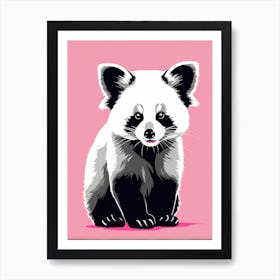 Playful Red Panda cub On Solid pink Background, modern animal art, baby red panda 2 Art Print