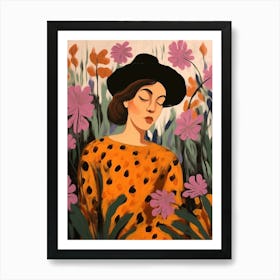 Woman With Autumnal Flowers Aconitum 1 Art Print