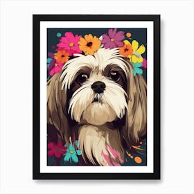 Shih Tzu Portrait With A Flower Crown, Matisse Painting Style 1 Art Print