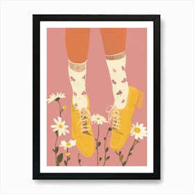 Woman Yellow Shoes With Flowers 3 Art Print