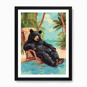 American Black Bear Relaxing In A Hot Spring Storybook Illustration 1 Art Print