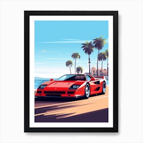 A Ferrari F40 In The French Riviera Car Illustration 2 Art Print