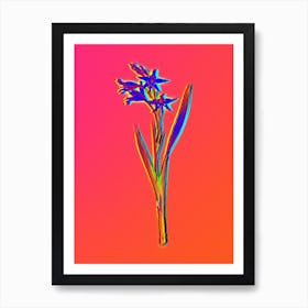 Neon Gladiolus Cuspidatus Botanical in Hot Pink and Electric Blue n.0324 Art Print