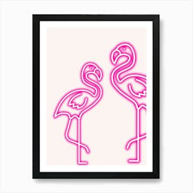 Neon Flamingos Art Print