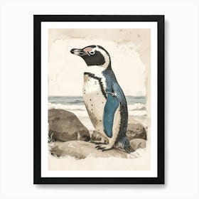 Adlie Penguin Boulders Beach Simons Town Vintage Botanical Painting 1 Art Print