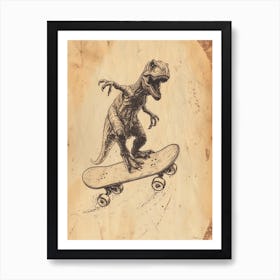 Vintage Maiasaura Dinosaur On A Skateboard 1 Art Print