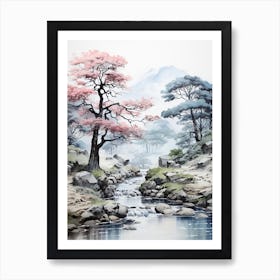 Kamikochi In Nagano, Japanese Brush Painting, Ukiyo E, Minimal 3 Affiche