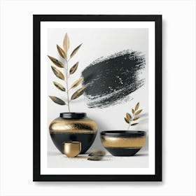 Gold And Black Vase 2 Art Print