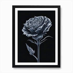 A Carnation In Black White Line Art Vertical Composition 46 Art Print