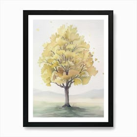 Ginkgo Tree Atmospheric Watercolour Painting 3 Art Print