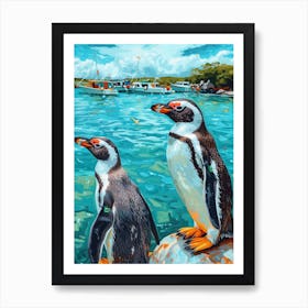 Galapagos Penguin Paradise Harbor Colour Block Painting 1 Art Print