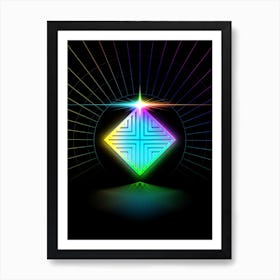 Neon Geometric Glyph in Candy Blue and Pink with Rainbow Sparkle on Black n.0037 Art Print