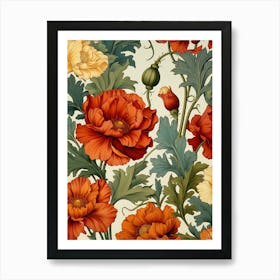 Vintage Poppy Flower Pattern Art Print