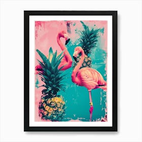 Retro Flamingo & Pineapple Polaroid Inspired 1 Art Print