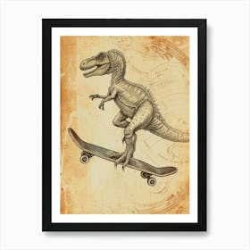 Vintage Giganotosaurus Dinosaur On A Skateboard1 Art Print