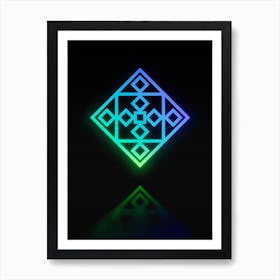 Neon Blue and Green Abstract Geometric Glyph on Black n.0276 Art Print