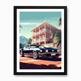 A Ford Mustang In French Riviera Car Illustration 1 Art Print