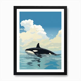 Graphic Design Style Orca Whale With Clouds Aqua Minimalist Art Print