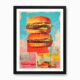 Retro Burger Risograph Inspired 6 Art Print