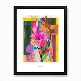 Gladiolus 3 Neon Flower Collage Poster Art Print