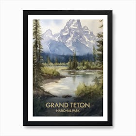 Grand Teton National Park Watercolour Vintage Travel Poster 4 Art Print