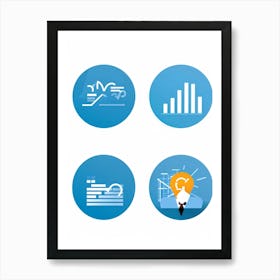 Business Decision Making Process Represented As Minimalistic Icons Split Screens Showing A Thought (3) Art Print